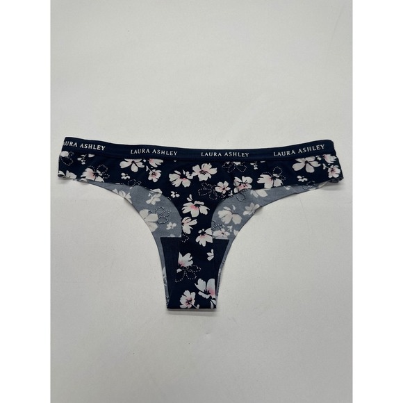 Laura Ashley Thong Panties Navy Floral Seamless Underwear Womens Size S - Picture 4 of 4